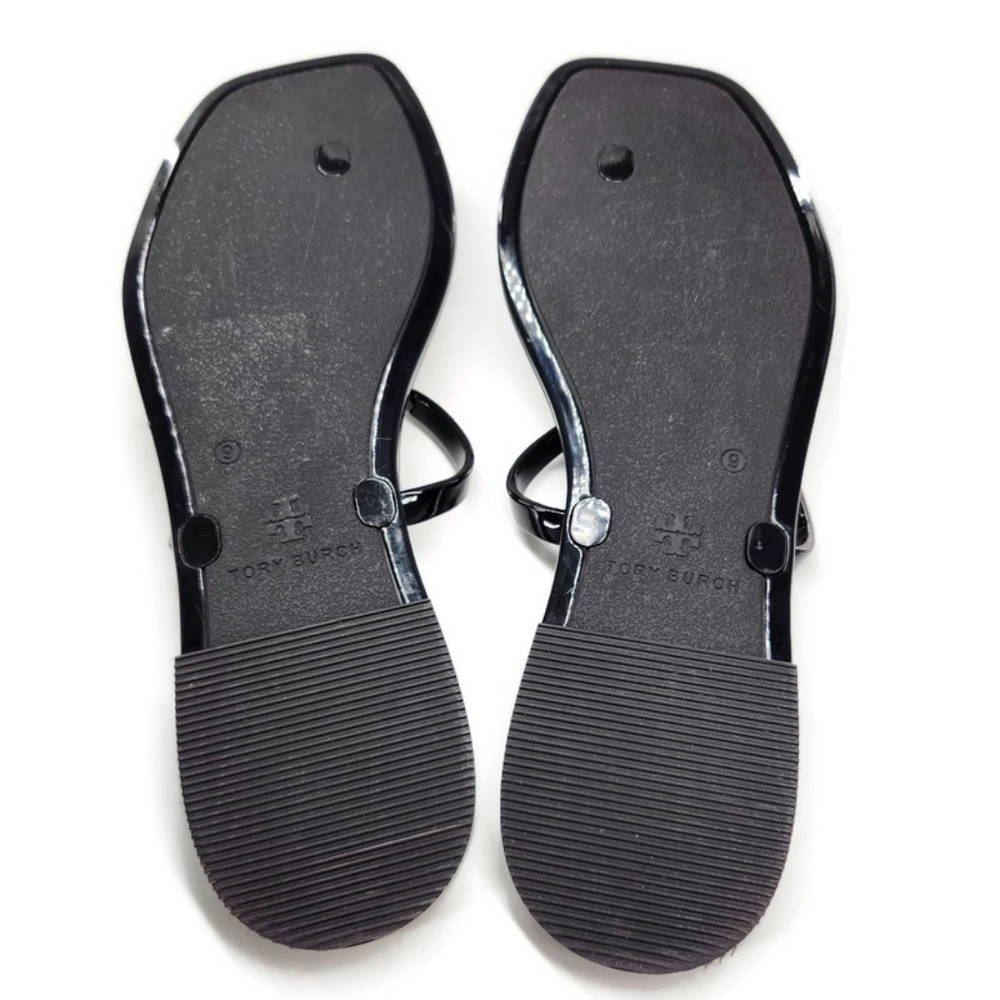 Tory Burch Roxanne Black Jelly Gold Double T Logo T-Strap Slide-On Thong Sandals - Picture 8 of 9